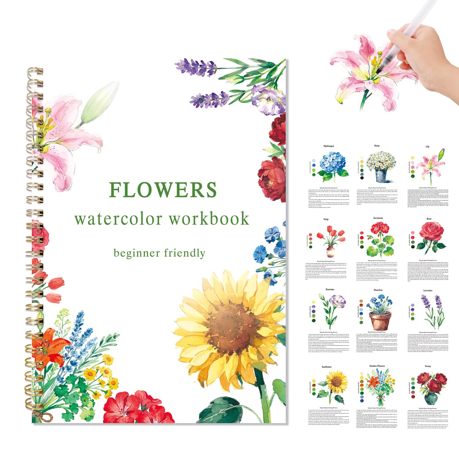 CTANCIFANG Flowers Watercolour Workbook, 12 Paintings