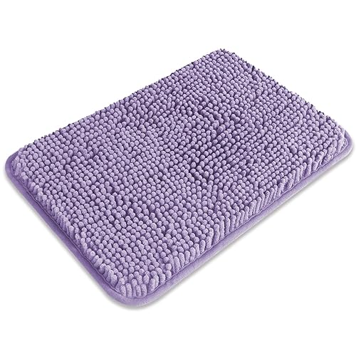 PureSwan Small Bathroom Rug 12"x18" – Washable and Absorbent Bath Mat, Non Slip, Thick Soft Chenille Bath Rugs for Bathroom, Shower, Sink, Dog mat(Lavender) - Lavender - 12"x18"
