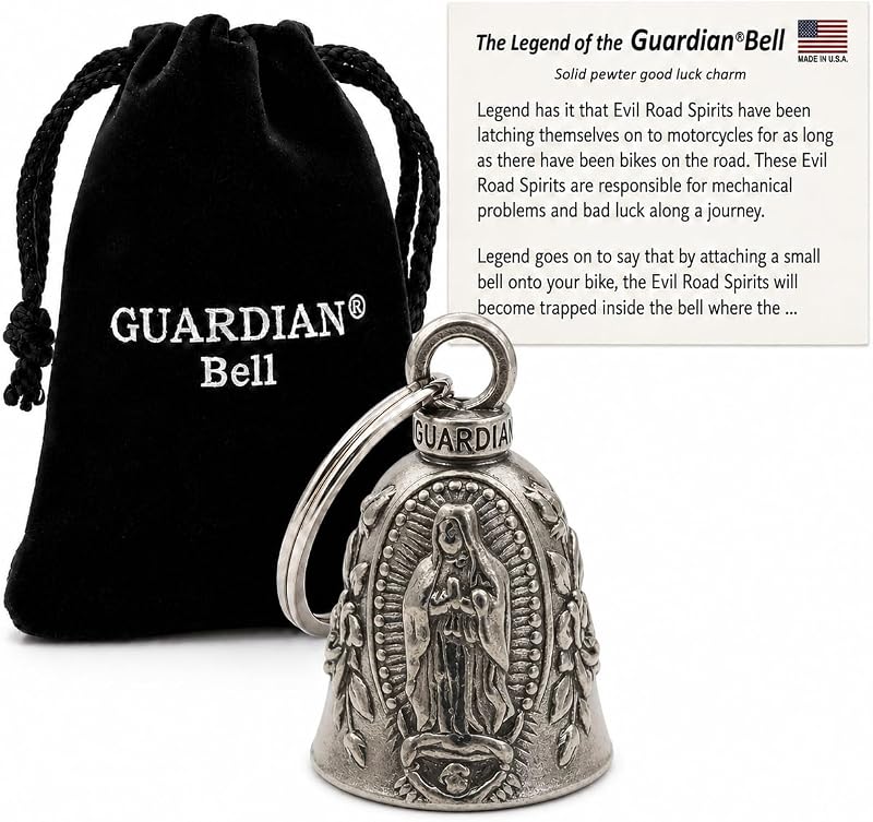 Guardian Bell Sino Decorativo para Motocicleta com Chaveiro e Bolsa de Veludo Preta