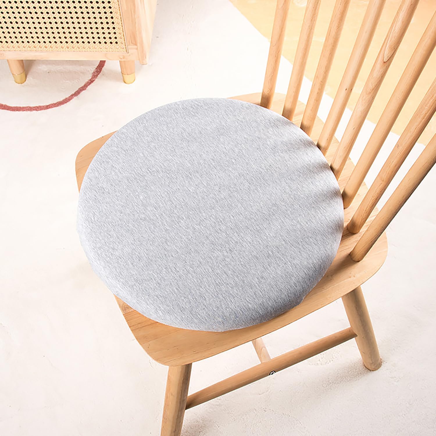 greenjin 14" circle stool pad anti slip round memory foam chair cushion with removable cover circle chair seat cushion for kitchen dining chairs silver 14 inch silver