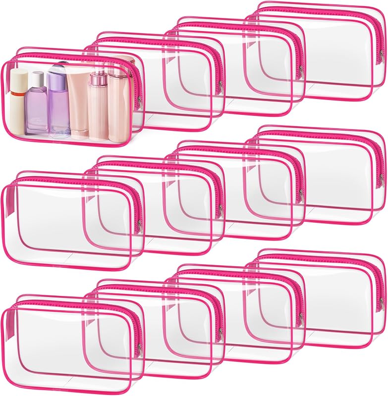 TISRATOK 12 Necessaires transparentes de maquiagem com zíper, cor Rose Red