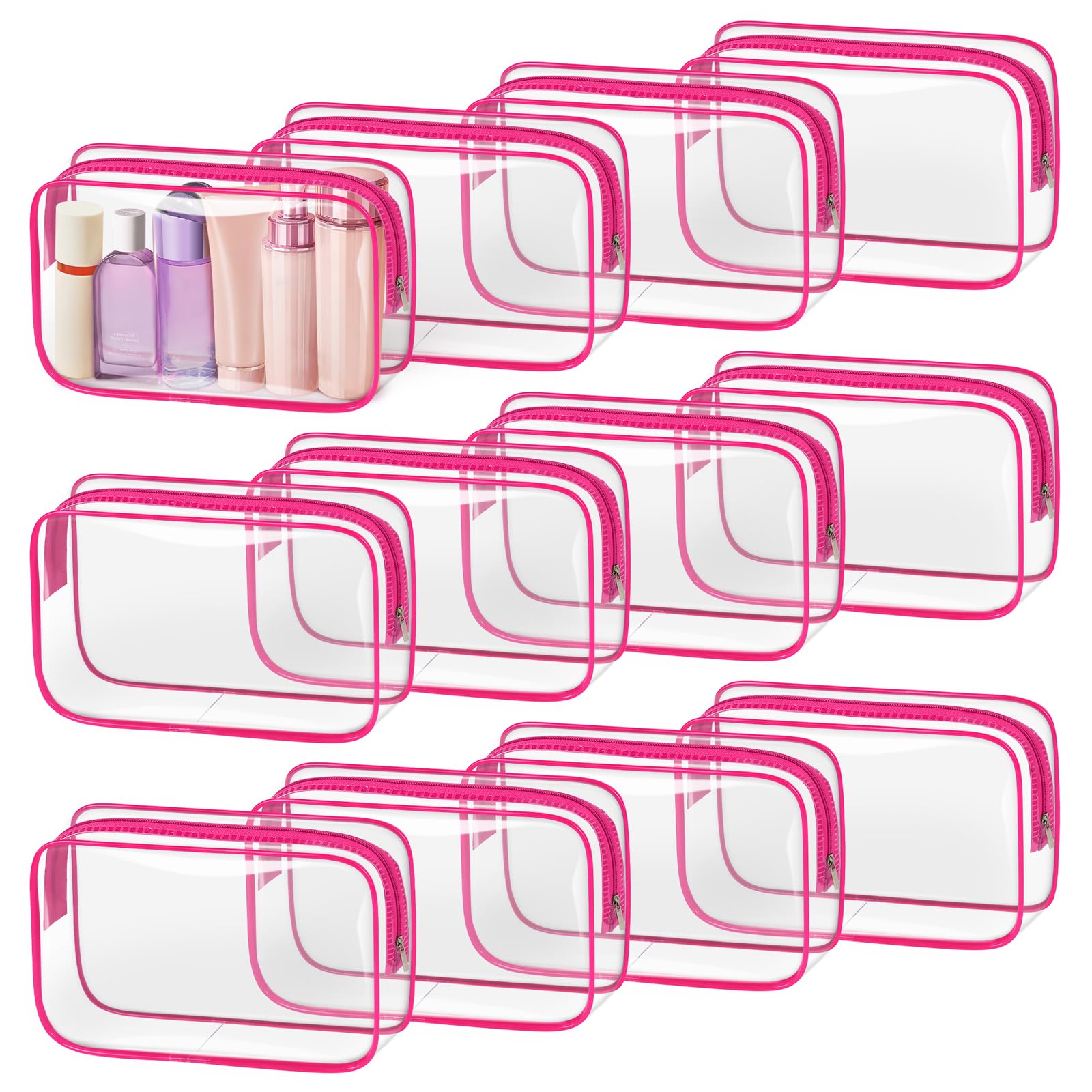 TISRATOK 12 PCS Clear Makeup Bags with Zipper, TSA Approved Toiletry Pouch