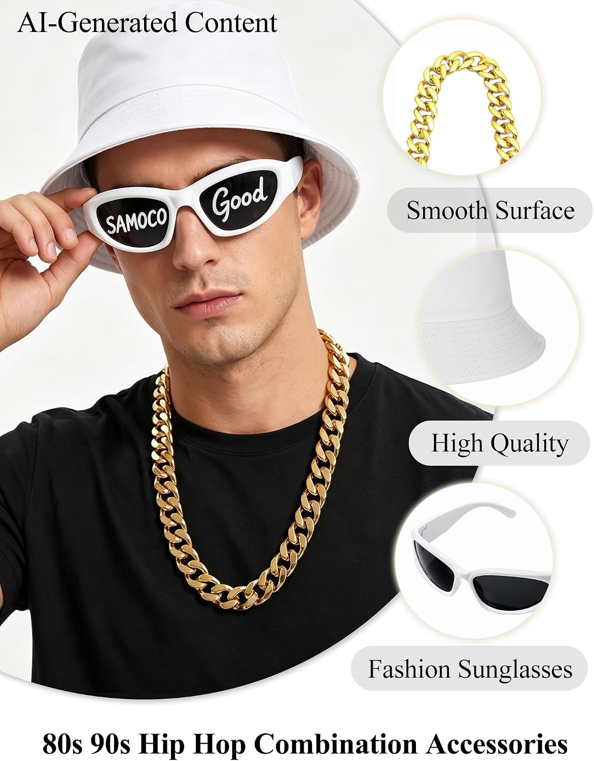 SAMOCO 6pcs 80s 90s Hip Hop Costumes Kit Rapper Accessories Outfit for Men