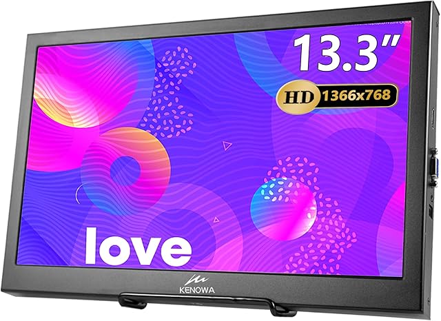 Portable Monitor, Kenowa 13.3 inch External Monitor with HDMI VGA External Second Screen Laptop Monitor for Windows 7/10/11 PC Computer Camera Raspberry pi CCTV PS3 PS4 XBOX FHD Resolution 1366x768
