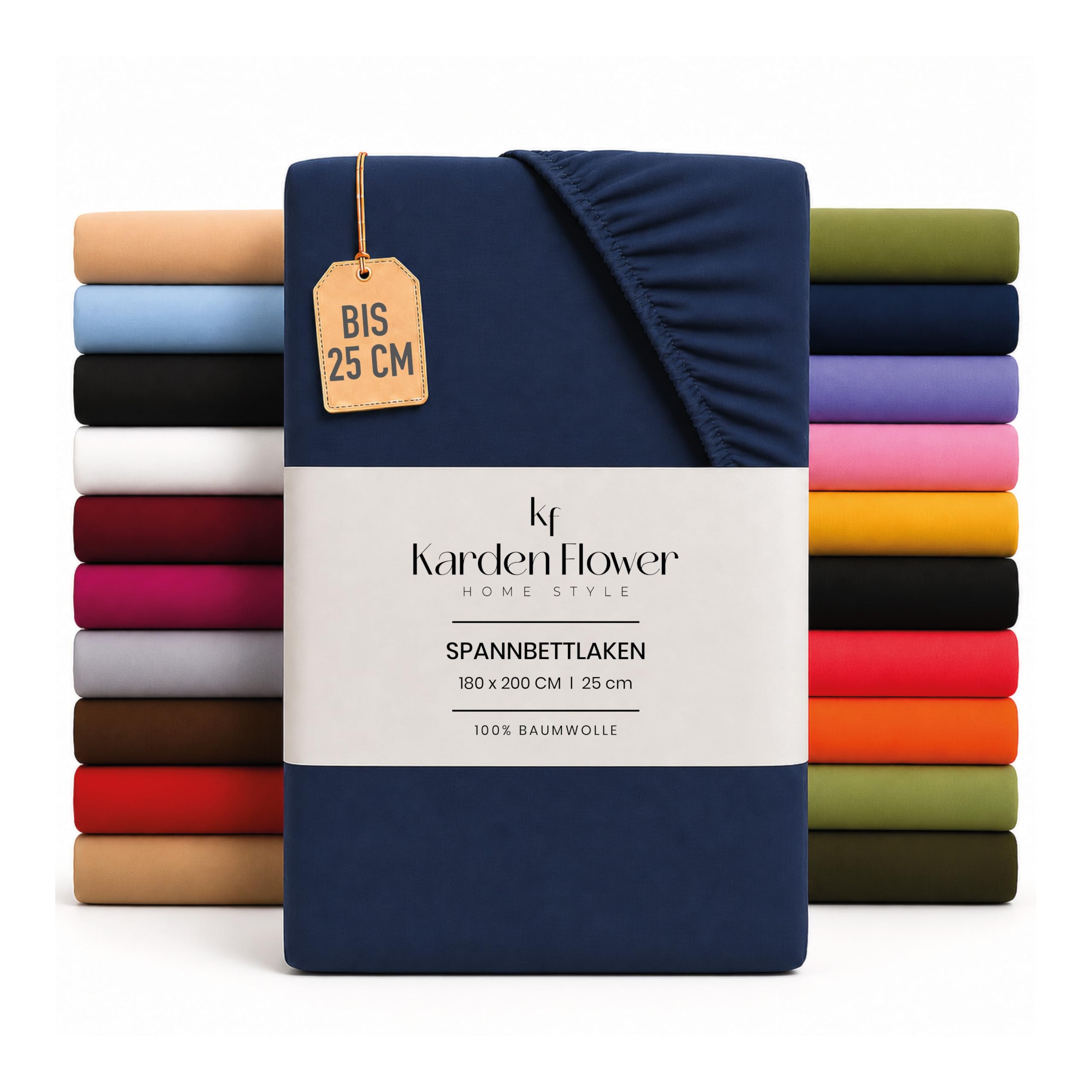 Karden Flower Jersey Fitted Sheet 140 x 200 cm Dark Blue - Fitted Sheet 100% Cotton, Flat Sheet 140 x 200 cm up to 25 cm Mattress Height Dark Blue — image 1