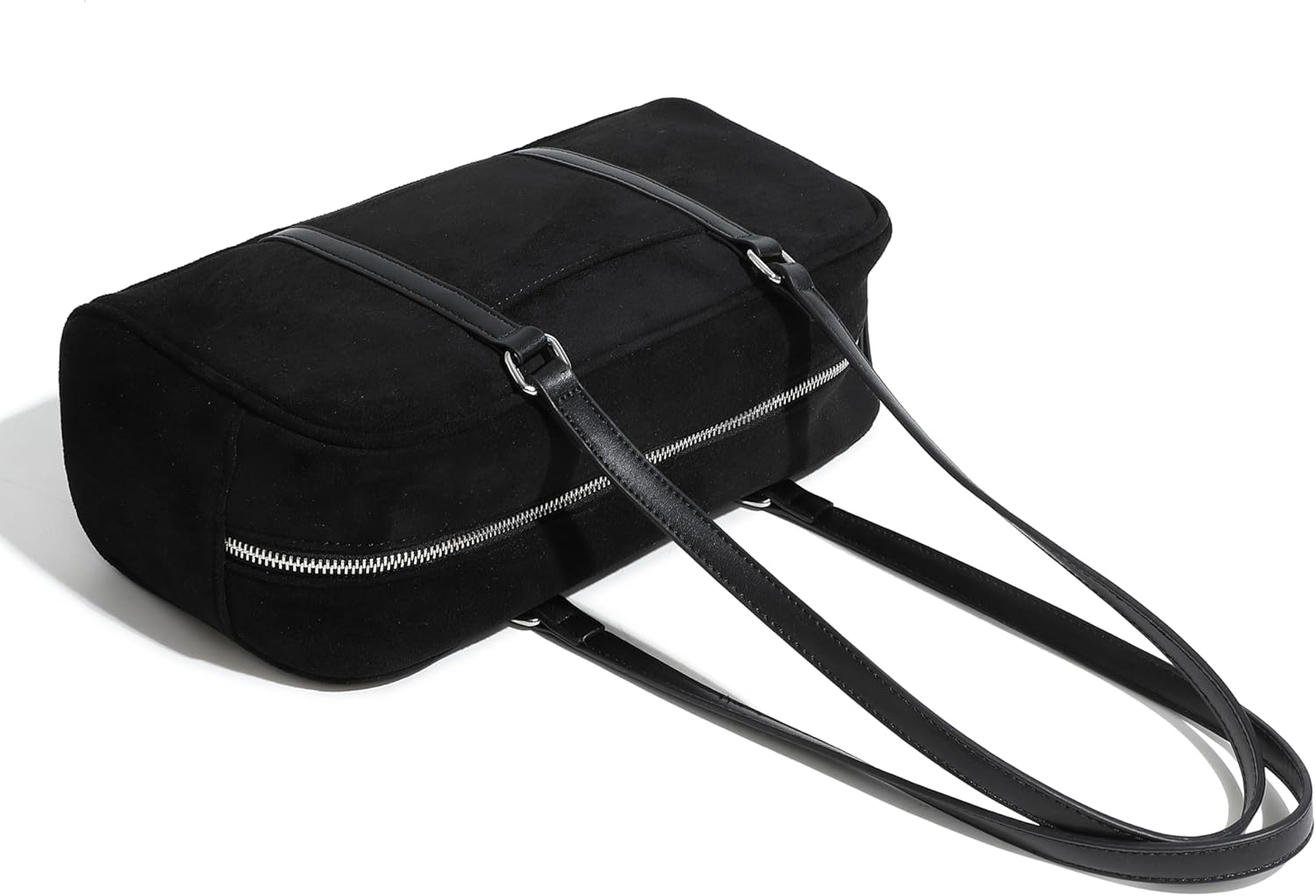 RAVESSIA Women's Faux Suede Boston Bowler East West Le Teckel Satchel Swing Shoulder Bag - Image 3