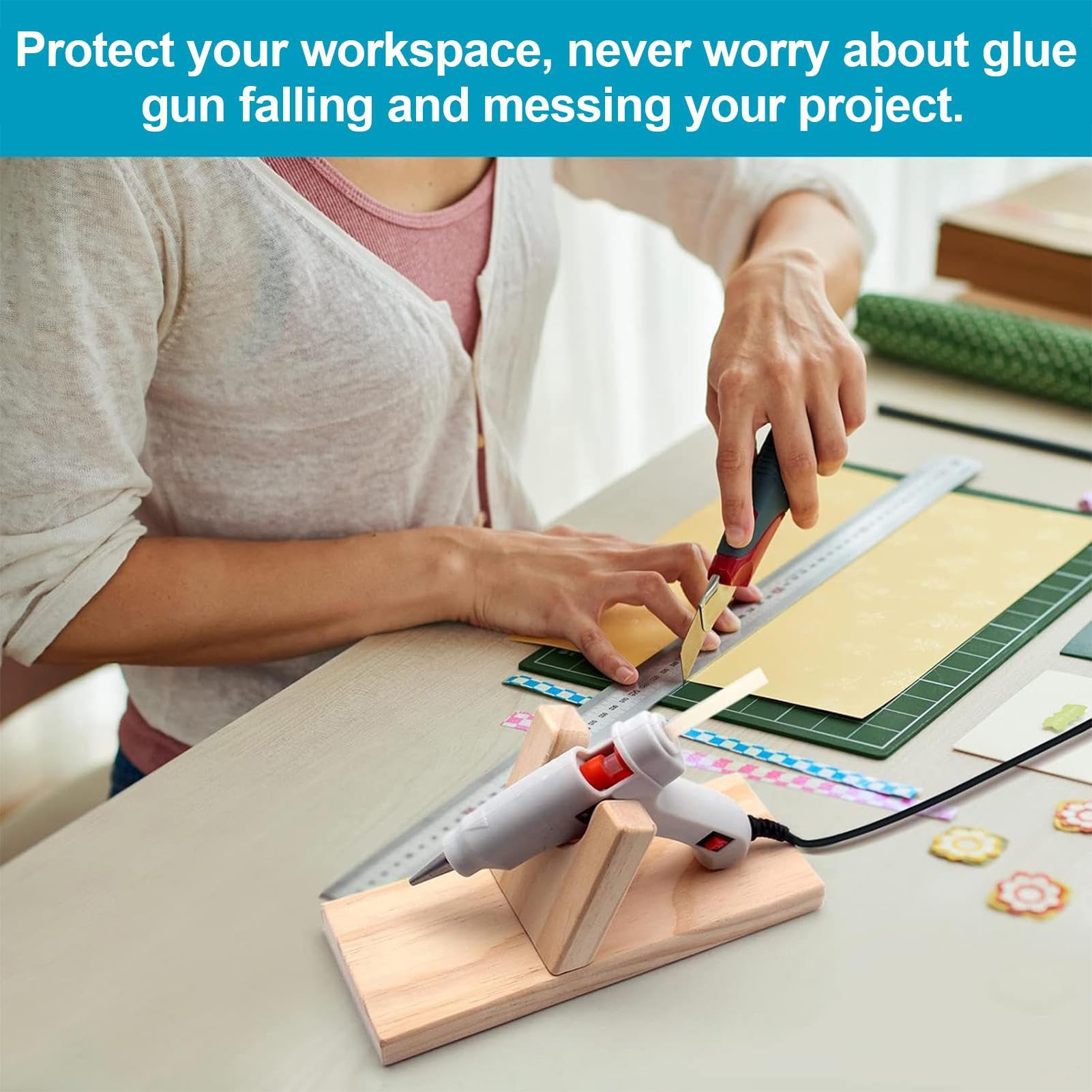 Supporto per pistola per colla | Rack per penna per colla calda resistente al calore | Porta pistola per colla a caldo in legno | Sturdy Glue Stand per lo sviluppo, bricola