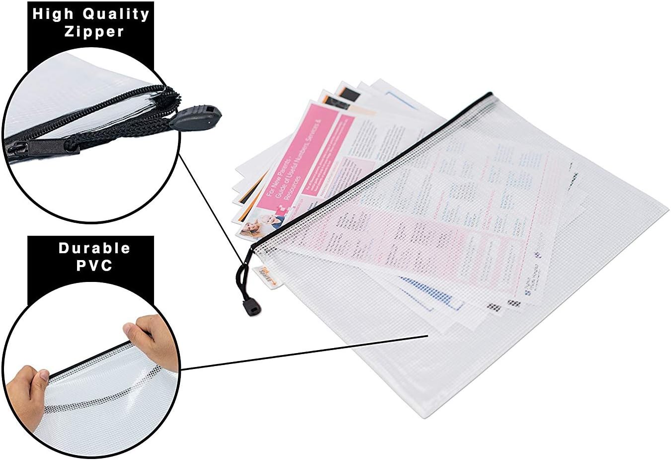 A4 Document Holder with Zipper (15 Pack) – Large Stylish Multipurpose Organizer Folder for School Supplies, Business Papers, Files and More - Clear Mesh Weatherproof Protection Storage Sheet