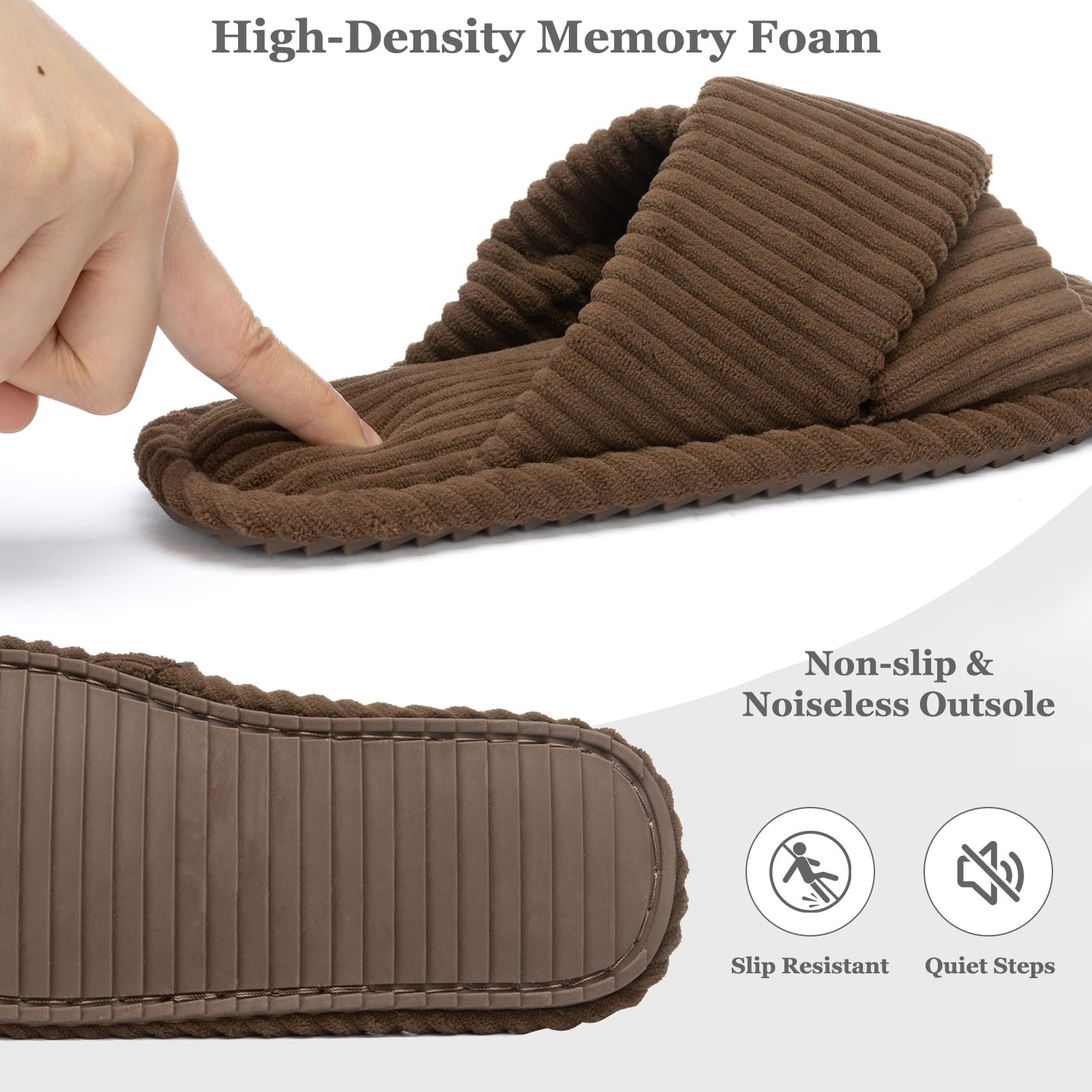 GOEWY Pantofole Donna con Memory Foam, Ciabatte in Velluto a Coste per Casa, Punta Aperta e Fiocco Incrociato, Suola Antiscivolo. Regalo Comodo e Alla Moda per Lei
