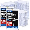 100ct Magnetic Trading Card Holders: 35pt One Touch Card Holder, U-V Protection Hard Plastic Magnetic Cards Case for Sports Game, Football, Baseball Cards - Ultra Slim