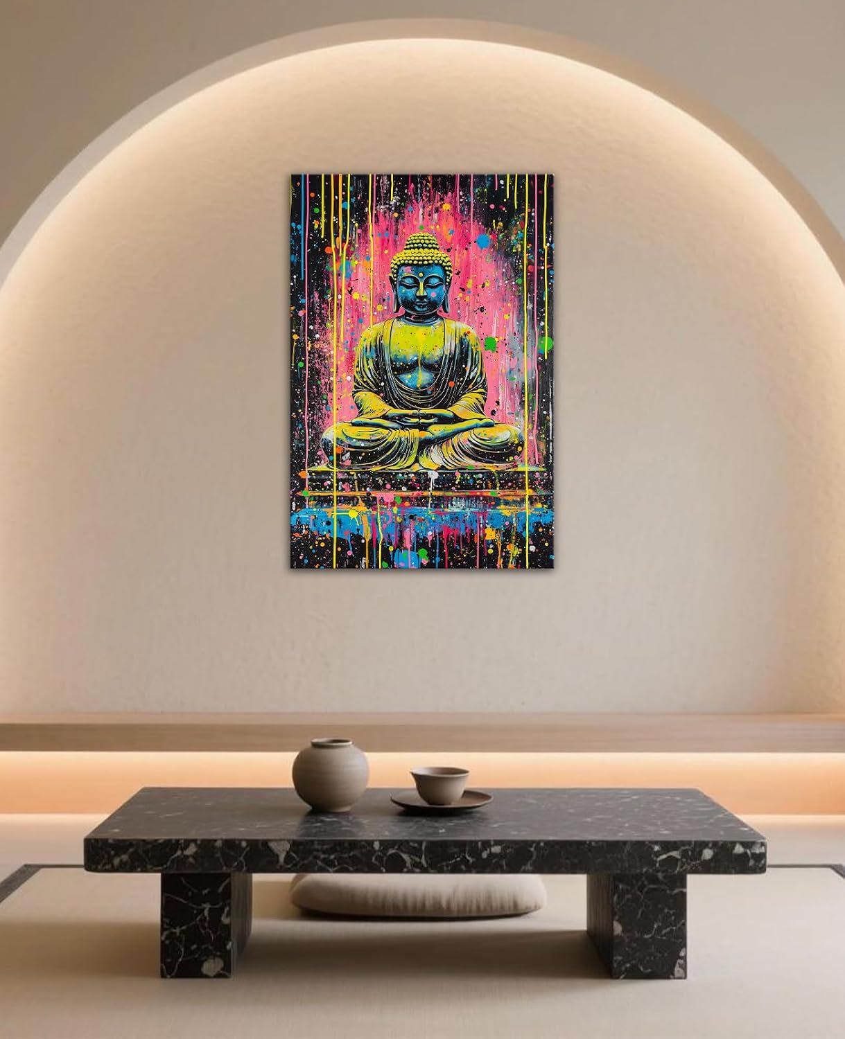 GLOKAKA Colorful Graffiti Buddha Canvas Wall Art Cyber Buddhism Pictures Print Zen Buddha Paintings Modern Spiritual Wall Decor for Living Room Home(Artwork-1,16"x24")