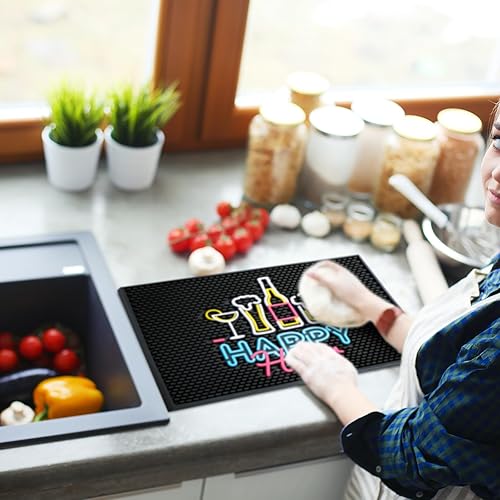 Miniatura 4 de Preboun Tapete de bar para encimera con patrón fluorescente de goma gruesa antideslizante negro para café, cocina, restaurantes, entretenimiento en