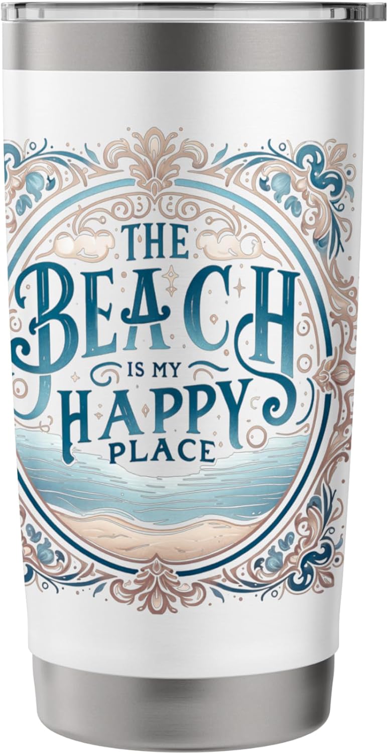 20 Oz The Beach Is My Happy Place Tumbler Drink Coffee Cup Stainless Steel Insulated Tumbler - Image 3
