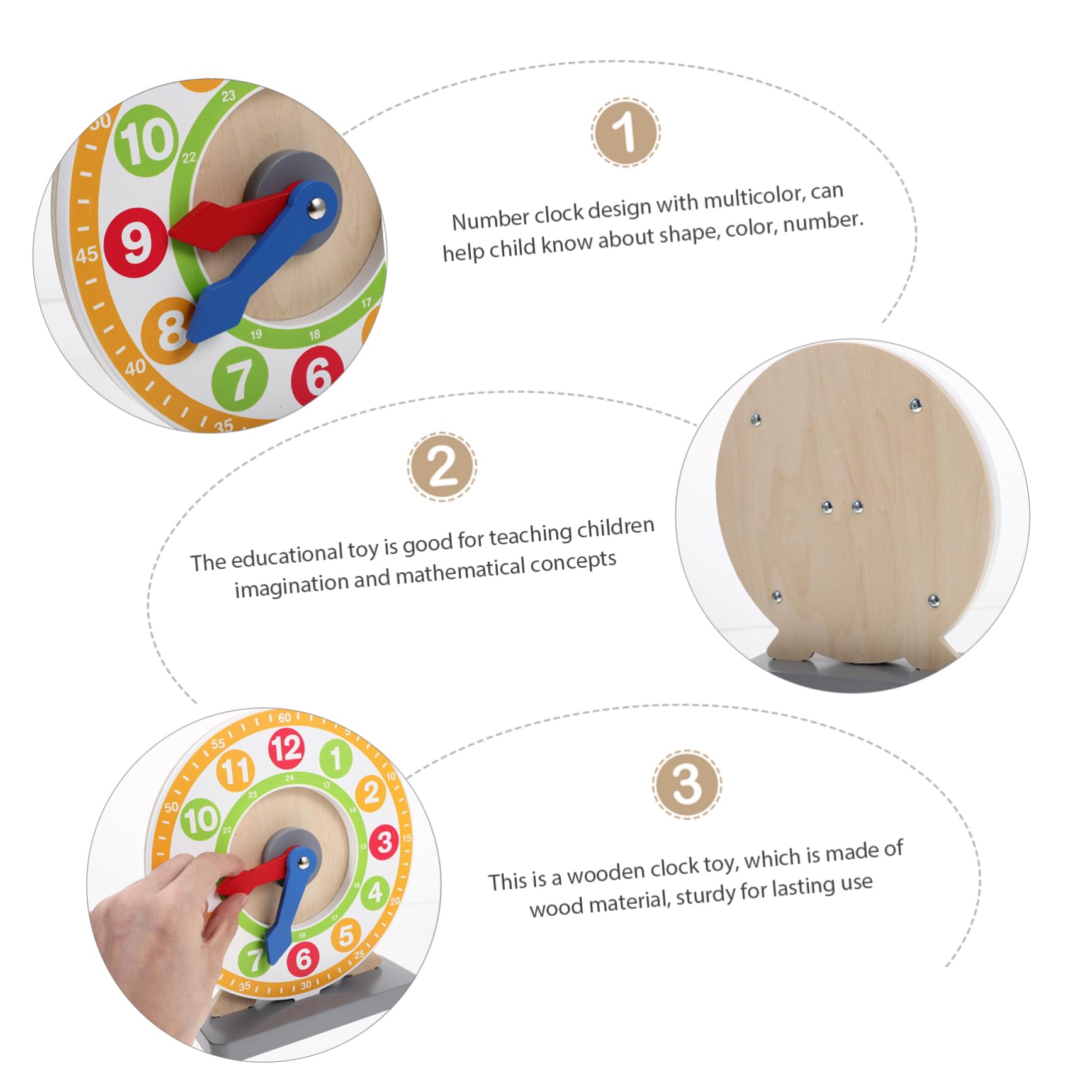 Orologio Didattico Versione Numerata in Legno per Ragazzo Ragazza | Apprendimento e Insegnamento, per Attività Educative, Sviluppo Coordinazione Occhio-mano