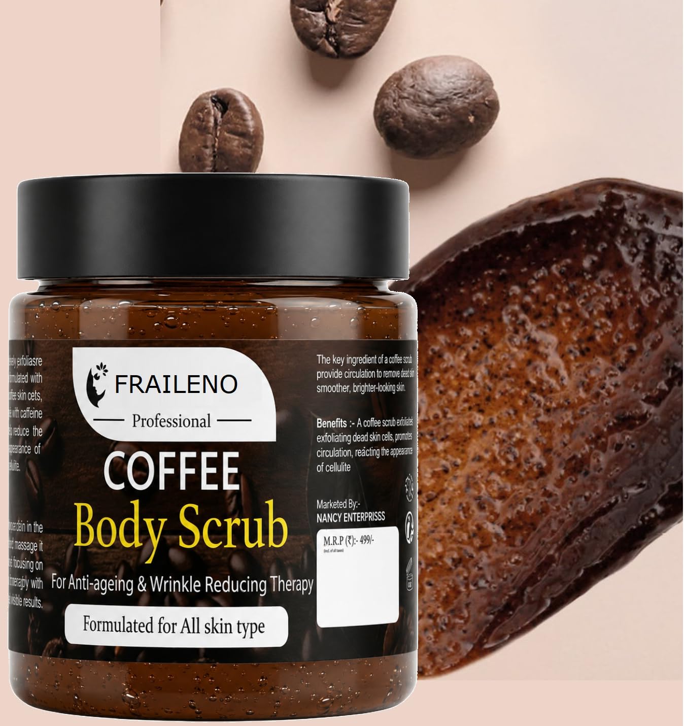Coffee Body Scrub with Moisturizing Ingredients for Daily Skin Comfort | Anti-Ageing Therapy, Wrinkle Reducing, Exfoliates Dead Cells, Reduces Cellulite, Caffeine Infused-image-31