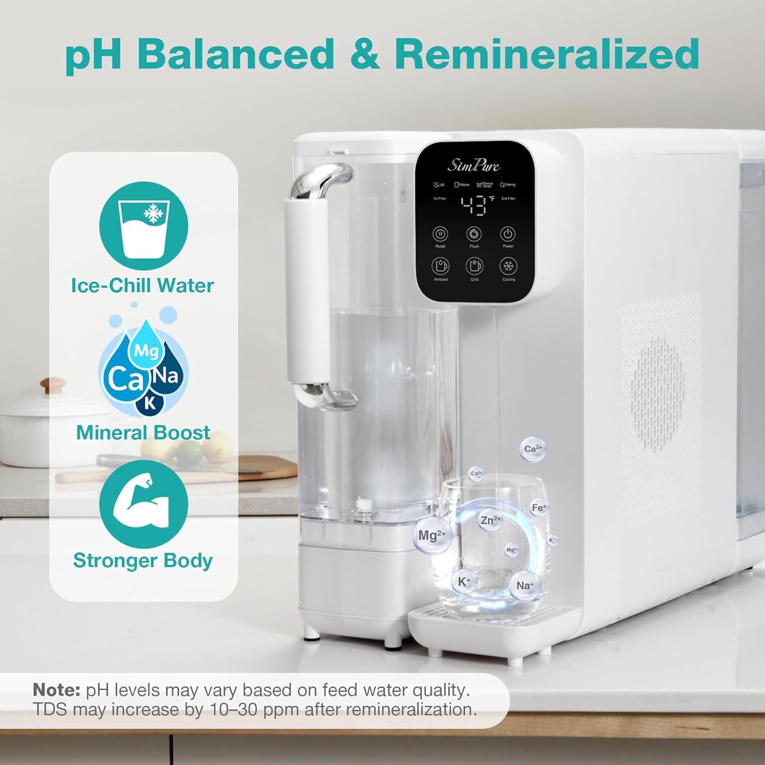 SimPure Y11C-A UV Reverse Osmosis Water Filter Countertop with Cold Water & Alkaline Mineralization, 6-Stage RO Filtration System, 43-59°F Adjustable, Detachable Pitcher, No Installation
