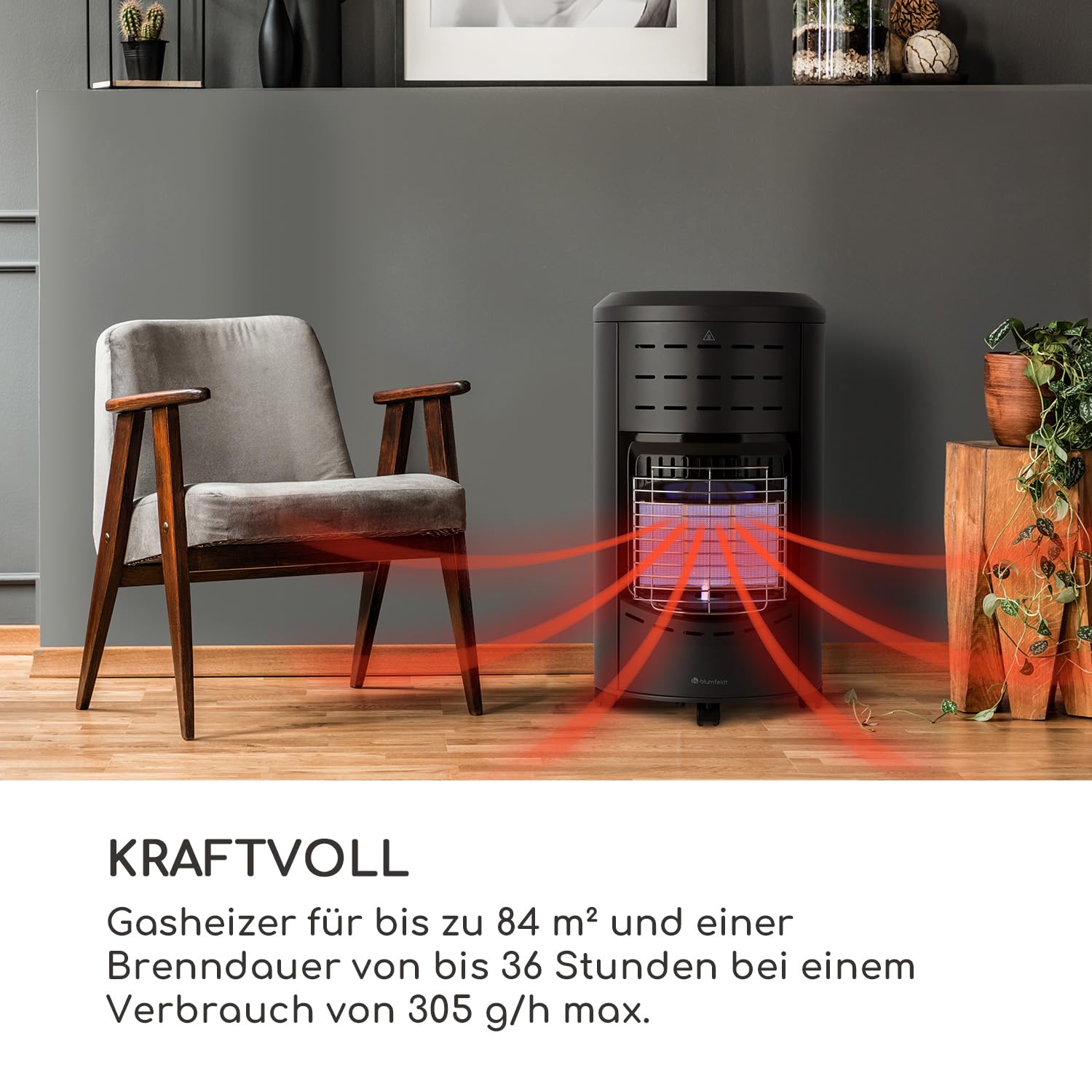 Blumfeldt Terrassenheizer, Outdoor-Gasheizstrahler, Gasheizofen für Garten & Balkon, Terrassen-Heizer mit Elektrischer Zündung, Kraftvoller Gas-Heizstrahler mit Bodenrollen und Handgriffe