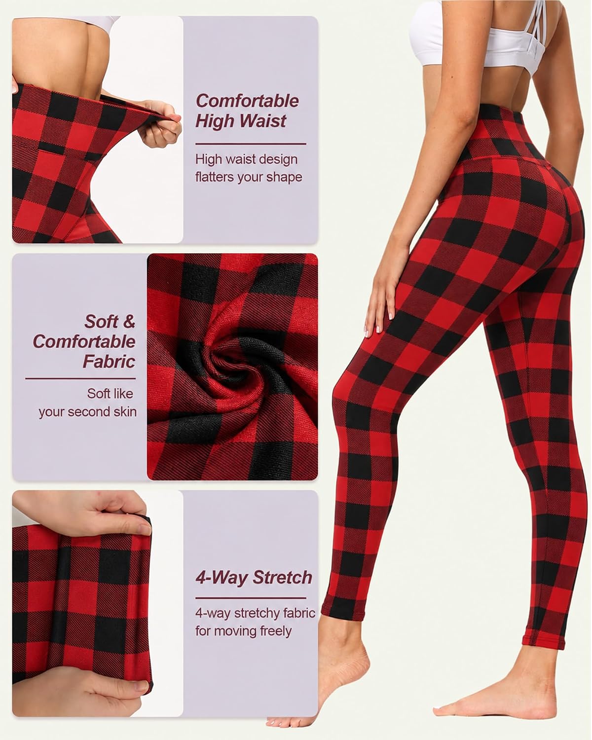  High Waisted Leggings for Women - No See Through Tummy Control Cycling Workout Yoga Pants with Pockets Reg & Plus thumbnail