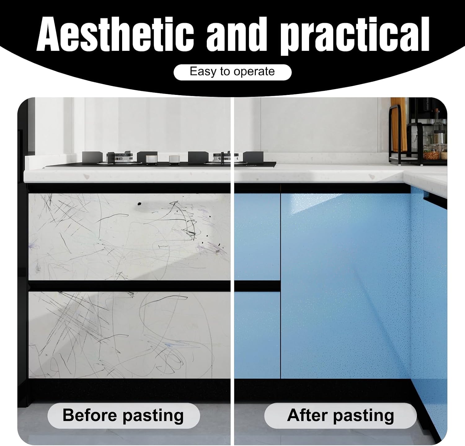 Blue Contact Paper with Holographic Glitter - 15.7”x275” Peel and Stick Wallpaper Waterproof Vinyl for Kitchen Countertops & Cabinets