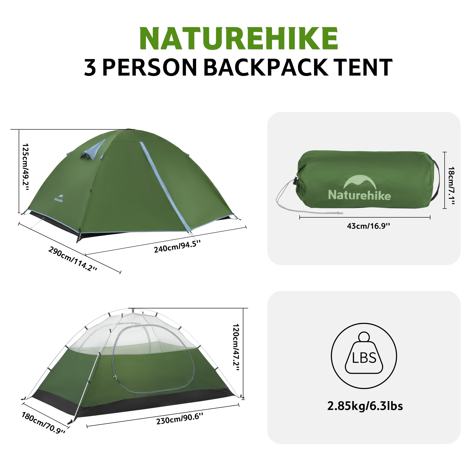 Naturehike Bleik Tente de camping légère imperméable double couche pour randonnée et trekking