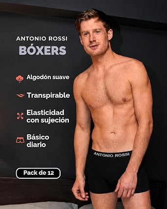 Antonio Rossi Pack of 12 Cotton Boxer Briefs for Men, Breathable