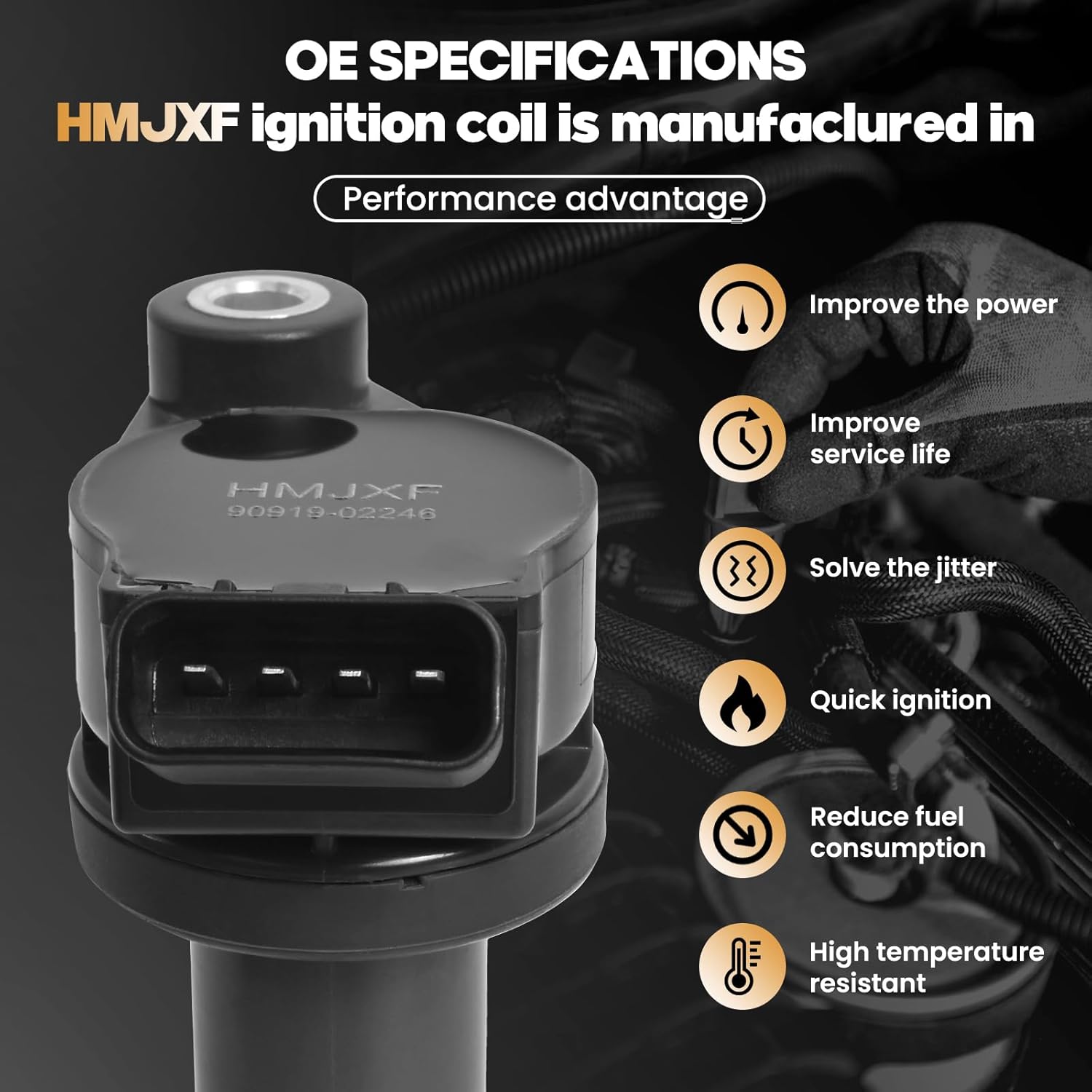 UF430 Ignition Coil Compatible with 2004-2010 Lexus ES330 RX330 RX400H Toyota Highlander Camry Sienna Solara Replaces C1452 5C1442 9091902246 3.3L V6, 1 Pack