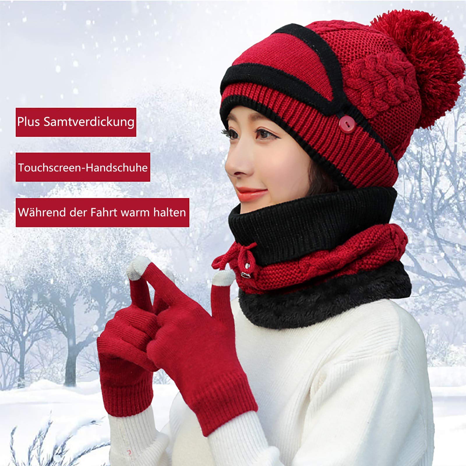 Set Berretto E Sciarpa Invernale Donna - Cappello Con Visiera E Fodera In Pile, Sciarpa Morbida, Colori Nero E Blu Navy - Foto 10