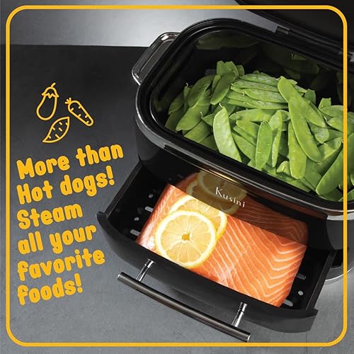 Miniatura 8 de Kusini Máquina de vapor para perros calientes con calentador de bollos, 24 perros calientes y 12 bollos - Vaporizador eléctrico de alimentos para