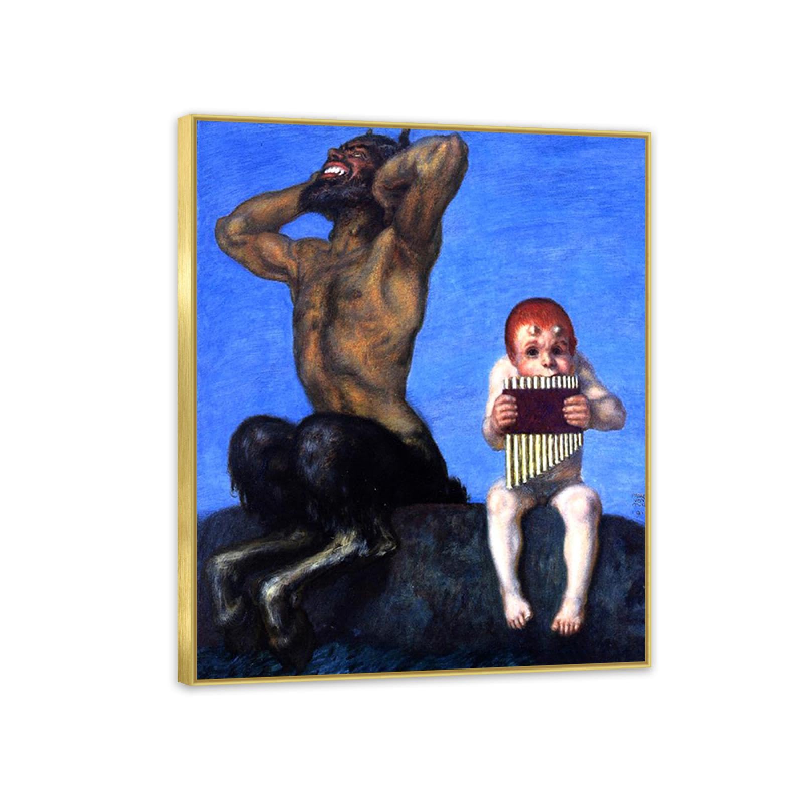 Hau3sh3a Frame Franz Von Stuck Wall Art Print Dissonance Famous Giclees Franz Stuck Picture Artwork Wall Decor For Living Room Bathroom Office 90X70cm(36X28in) Gold