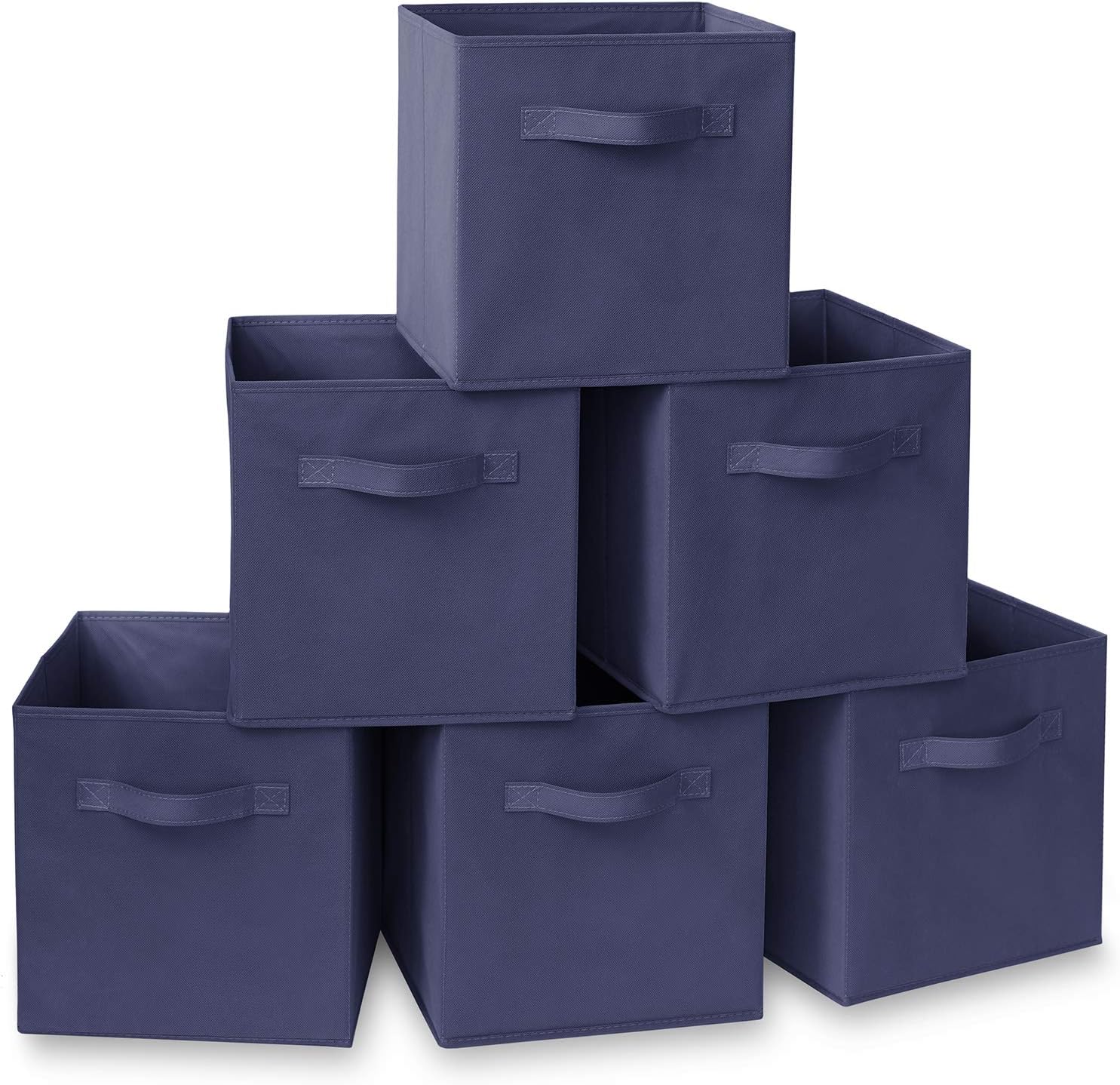 Casafield Set of 6 Collapsible Fabric Cube Storage Bins, Navy Blue - 11" Foldable Cloth Baskets for Shelves, Cubby Organizers & More