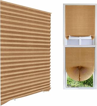 Cordless Blackout Pleated Fabric Shade Window Shades Blinds Darkening Temporary Light Filtering Pleated Paper Shade Easy to Install and Cut for Home Bedroom Office Windows HxW59" x 35"