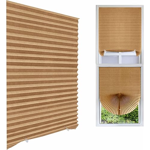 Cordless Blackout Pleated Fabric Shade Window Shades Blinds Darkening Temporary Light Filtering Pleated Paper Shade Easy to Install and Cut for Home Bedroom Office Windows HxW(59" x 35")