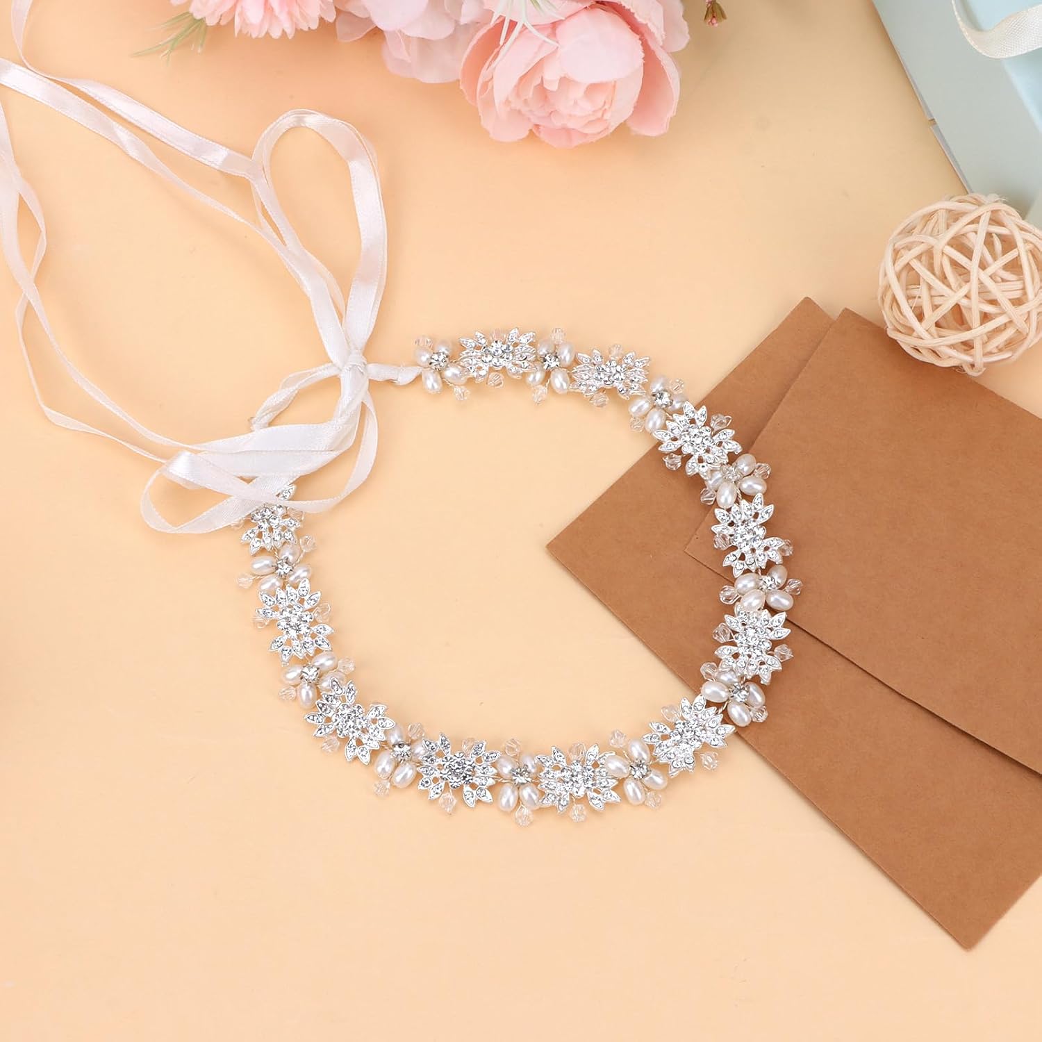 1 Pack Flower Girl Hair Accessory, Weddings Hair Accessories, Flower Headband,Peal Headpiece - Pearl & Silver Flower Girl Headband for Weddings, Birthdays