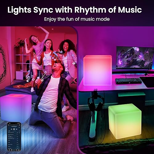 Miniatura 5 de LOFTEK Lámpara de pie con luces de cubo inteligentes RGBW+IC 16 millones de colores cambiantes, luz nocturna LED para muebles con aplicación,