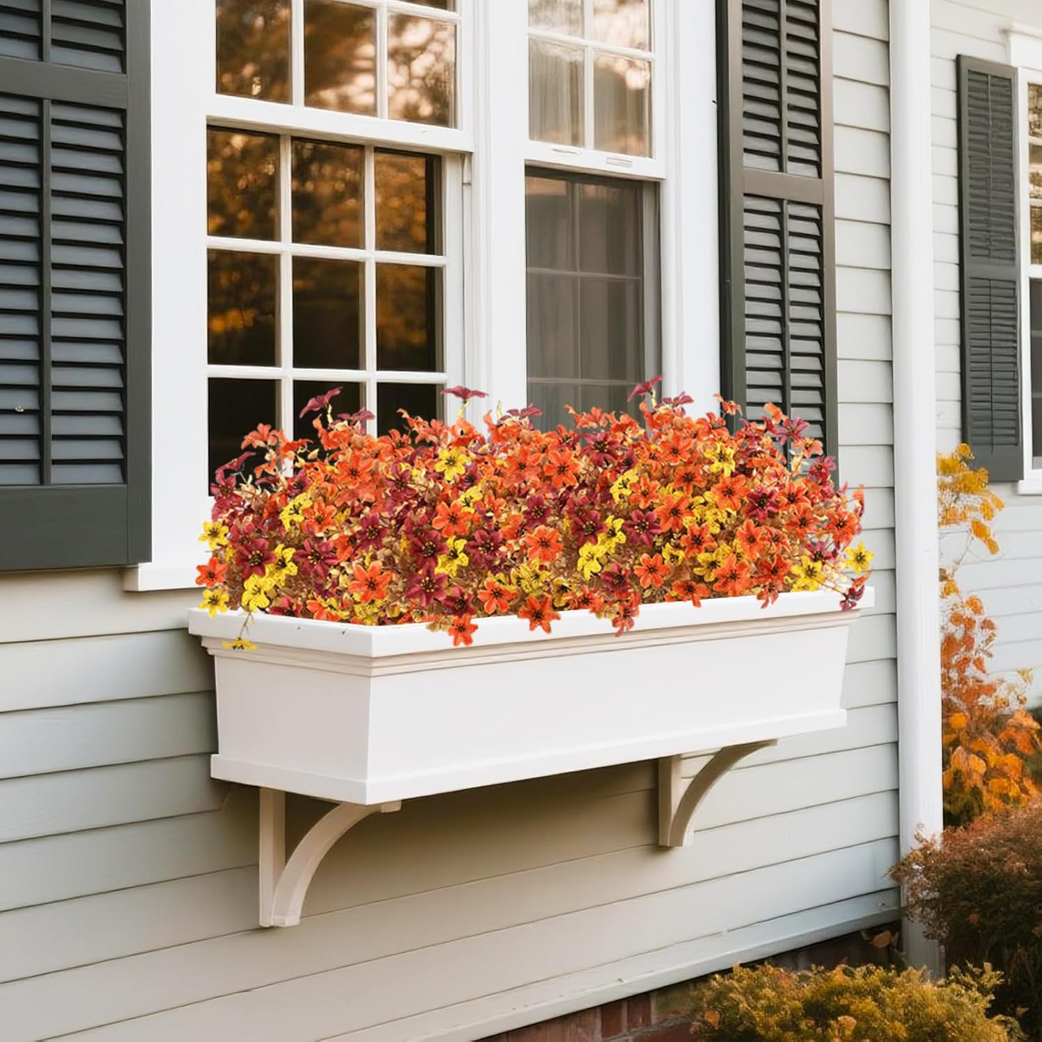 Artificial Mums Fake Fall Flowers for Outdoors Decoration, 12 Bundles Realistic Autumn Silk Daisy Faux Plants UV Resistant Decor for Home Garden Porch Patio Yard Balcony Window (Yellow Brown Orange)