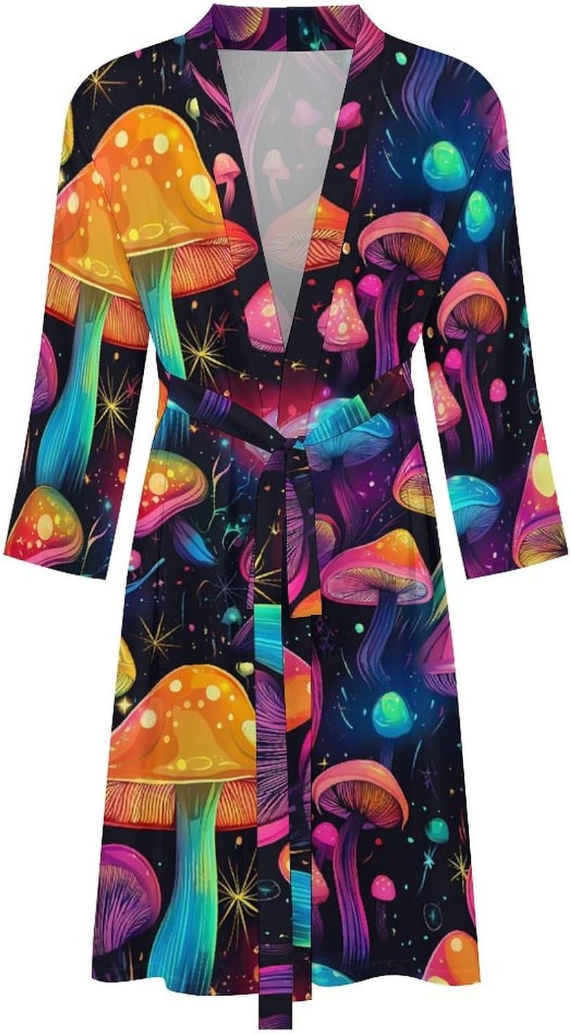 Mushroom Men's Robe Soft Bathrobe V Neck Loungewear Sleepwear Nightgown Dressing Gown