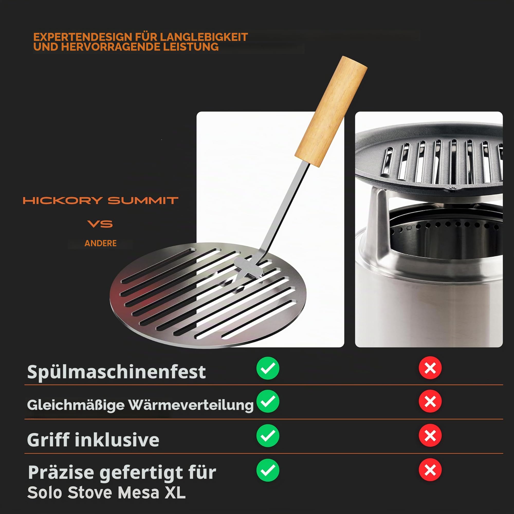 Grillplatte für Solo Herd Mesa XL Bundle - Edelstahlrost mit Sicherheitsgriff für kleine Solokocher Tischfeuerstelle - Kochen & Grillen mit Ihrem Solostove Mesa XL Zubehör von Hickory Summit