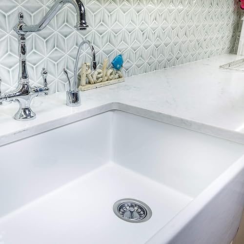 Miniatura 5 de Fregadero de arcilla refractaria, fregadero de cocina con delantal de granja de un solo tazón, blanco, (30 pulgadas)