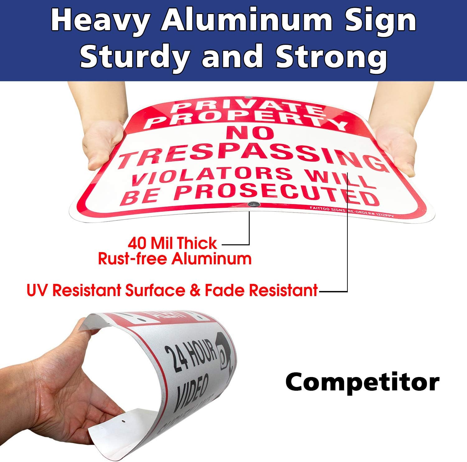 5 Pack Private Property No Trespassing Sign,12 x 12 Inches Square .040 Rust Free Aluminum, UV Protected and Waterproof, Weather Resistant, Durable Ink, Easy to Mount