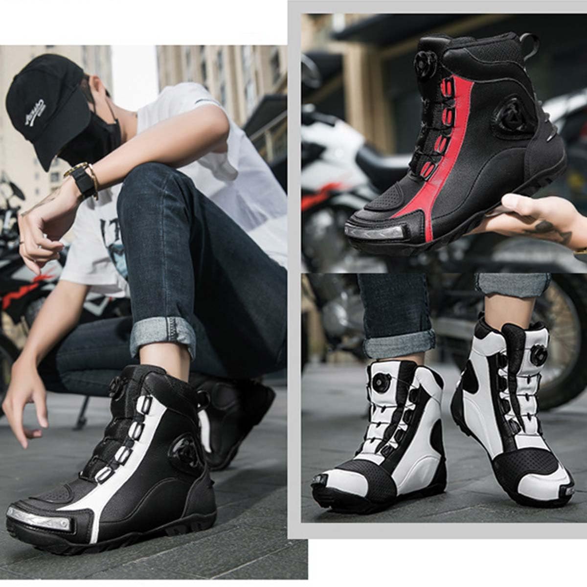 Scarpe da Moto da Uomo Stivali da Protezioni Moto | Rinforzi Protettivi, Soletta Ammortizzata, Antiscivolo, Resistenti e Comode, Leggere e Traspiranti, Supporto alla Caviglia
