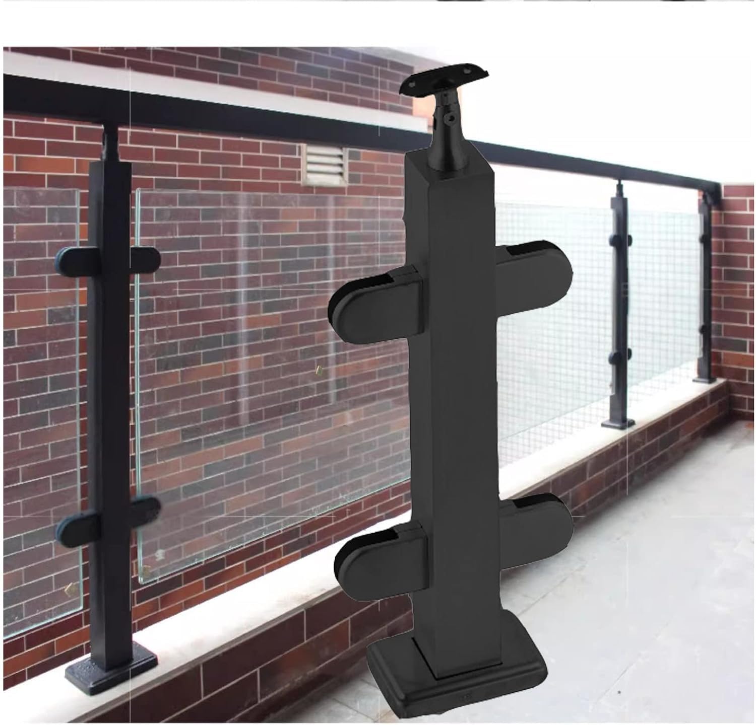 Poteau de garde-corps en verre noir 85cm d'extrémité pour garde-corps balcon et terrasse