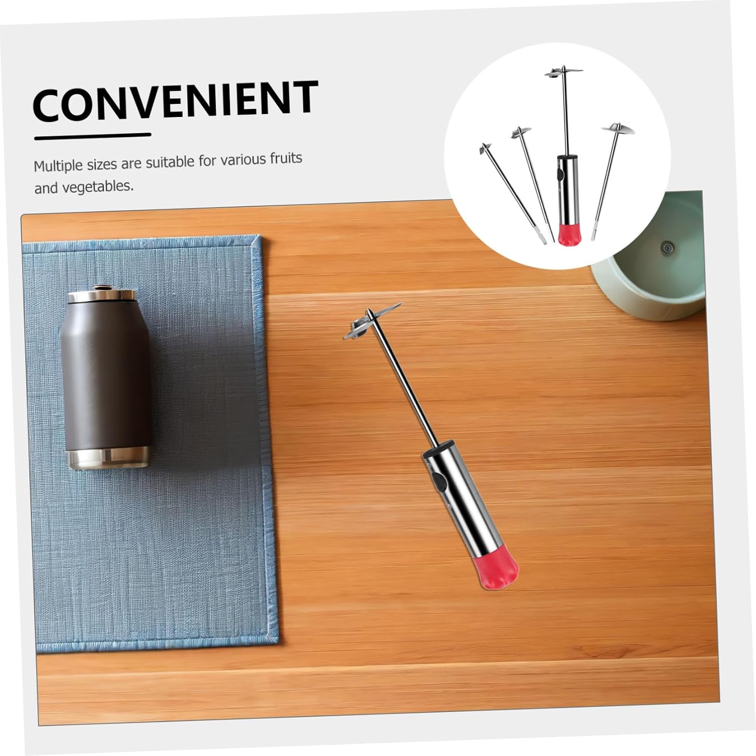 Stainless Steel Vegetable Corer and Fruit Coring Tool, Kitchen Drill Core Remover with Red Handle for Home Use, Cherry Pitter and Vegetable Remover for Salad and Food Preparation