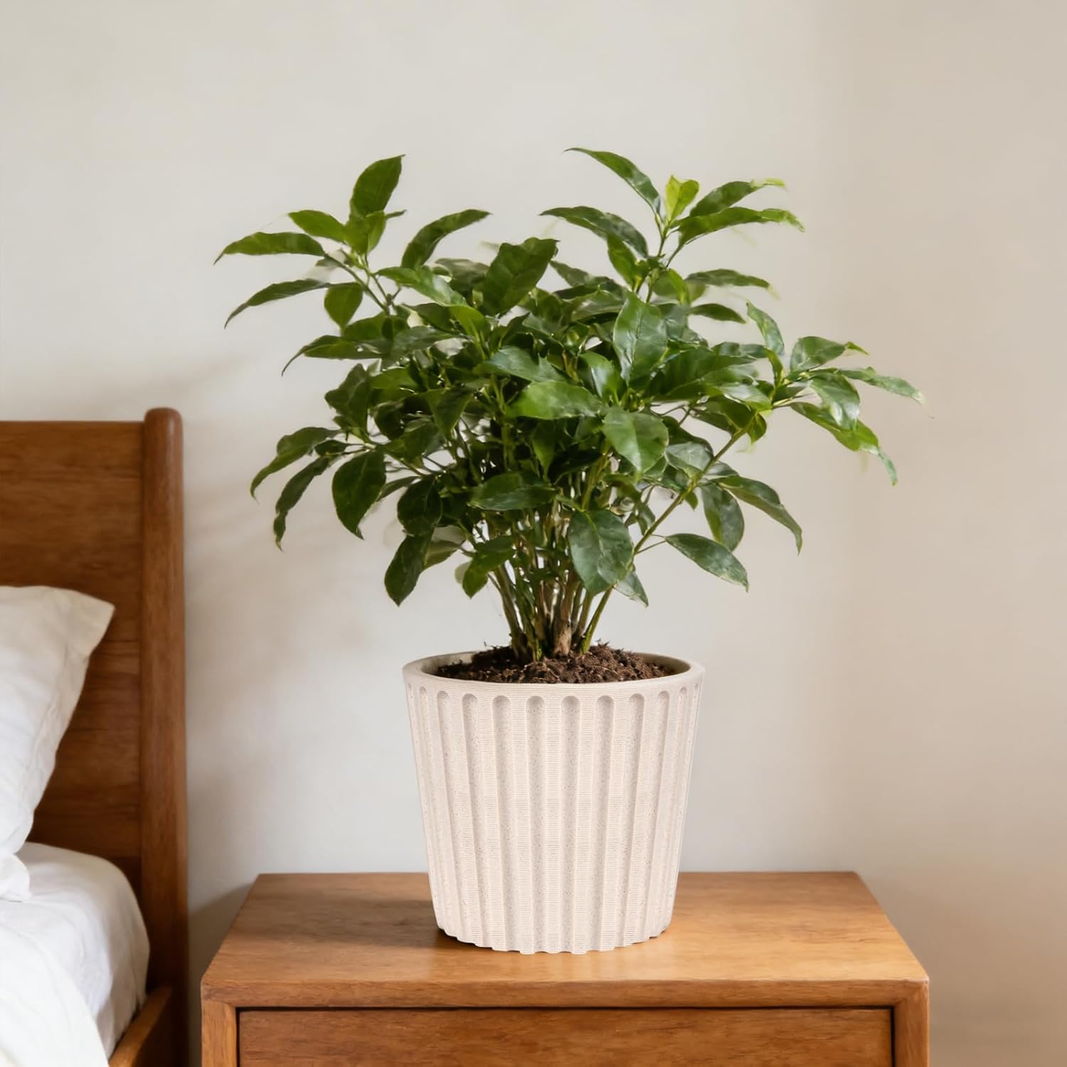 Ekirlin 7 Inch Indoor Plant Pot, Natural Resin Modern Planters, Graceful Curves Textures Garden Pot with Drainage Hole, Removable Rubber Stopper and Non-Slip Soft Pad, Decorative Pot for Home/Outdoor