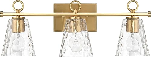 Robert Stevenson Lighting Imogen - Lámpara de tocador de 3 luces de cristal de agua martillada y metal dorado cepillado