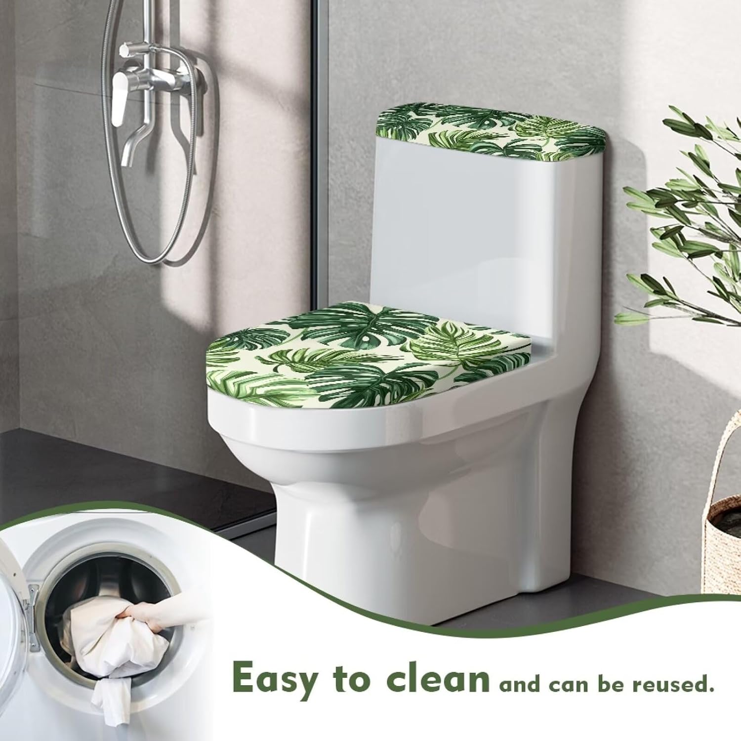 Palm Leaf Toilet Lid Covers for Bathroom Set Soft Toilet Seat Cover Set Washable Elongated Home Decoration image 4