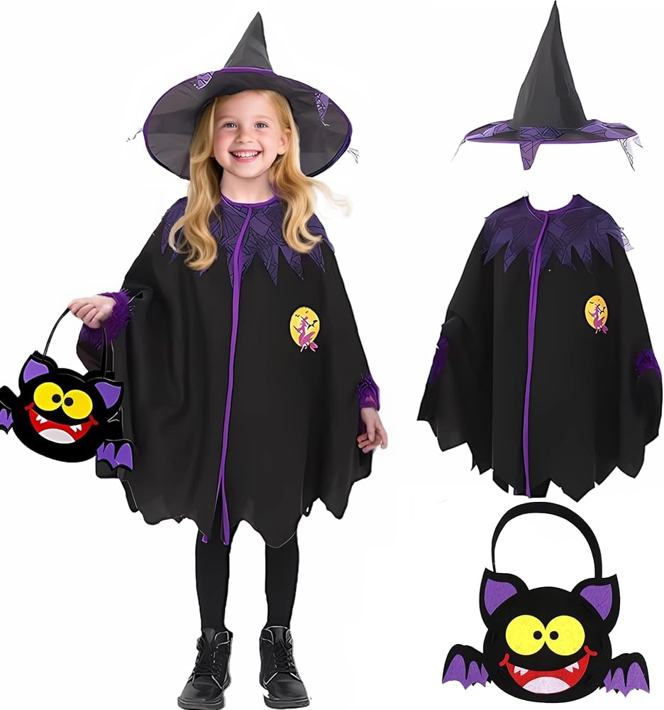 Costume De Sorcière Pour Fille – Robe, Chapeau, Balai – Halloween Et Carnaval – Smdbzda