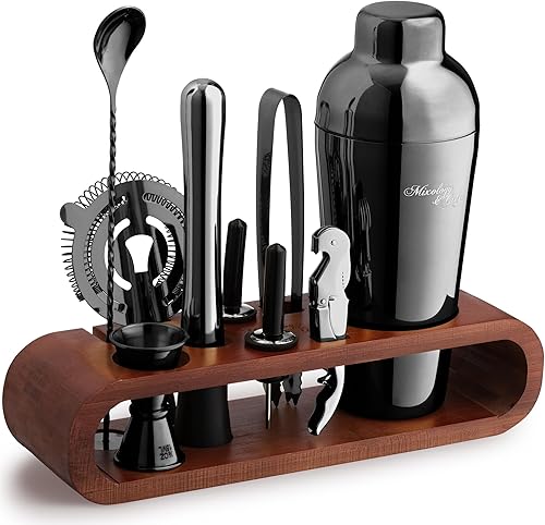 Miniatura 9 de Mixology  Craft - Juego de 10 piezas metálicas para bar con madera de caoba