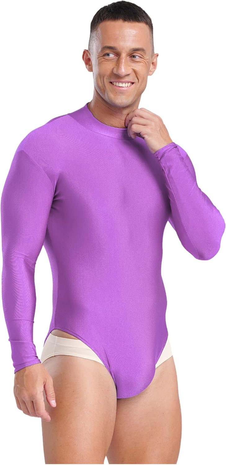 Sywiyi Men Stretchy Solid Bodysuit Shirt Long Sleeves Mock Neck Pullover Undershirt Slim Muscle Top