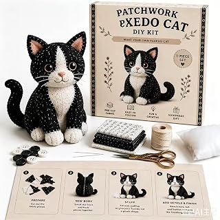 SSFGSDGG Patchwork Cat DIY Kit, Doll Making Sewing Kit for Beginners