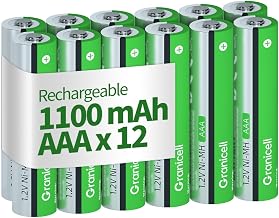 Granicell AAA Rechargeable Batteries (12 Pack), 1100 mAh High Capacity, 1300 Cycles, 1.2V Low Self-Discharge NiMH Rechargeable AAA Battery